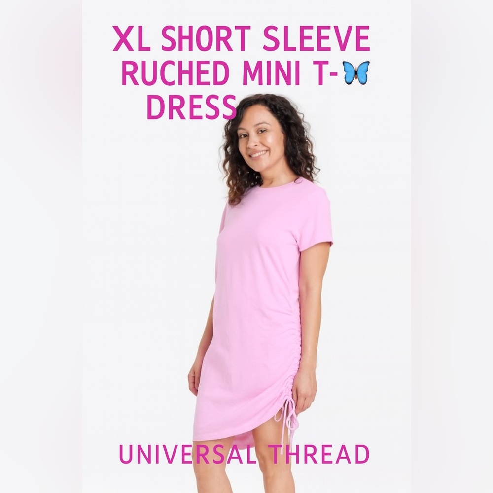 Short Sleeve Side Ruched Mini T-Shirt Dress Pink XL​